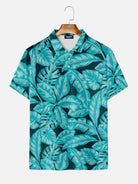 Men's Tropical Leaf Pattern Short Sleeve Polo Shirt Eleven Oasis