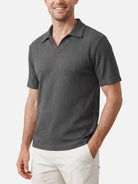 Men's Ribbed Knit Open V Short Sleeve Polo Shirt Eleven Oasis