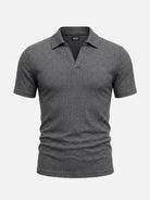 Men's Ribbed Knit Open V Short Sleeve Polo Shirt Eleven Oasis
