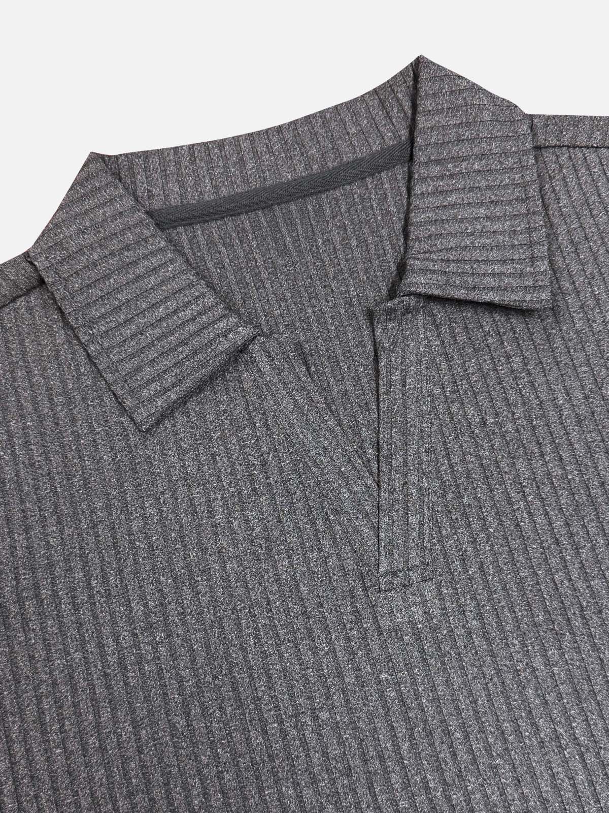 Men's Ribbed Knit Open V Short Sleeve Polo Shirt Eleven Oasis