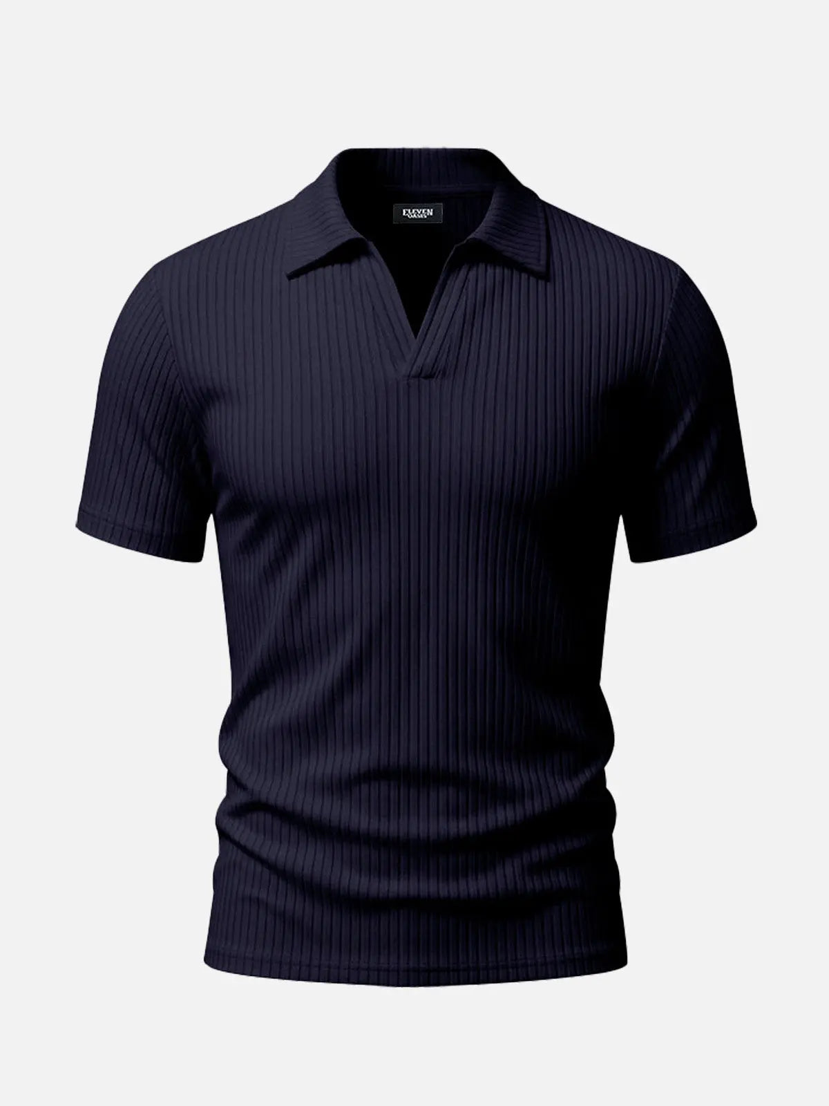 Men's Ribbed Knit Open V Short Sleeve Polo Shirt Eleven Oasis