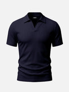 Men's Ribbed Knit Open V Short Sleeve Polo Shirt Eleven Oasis