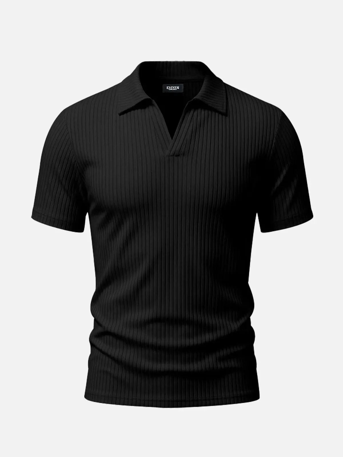 Men's Ribbed Knit Open V Short Sleeve Polo Shirt Eleven Oasis