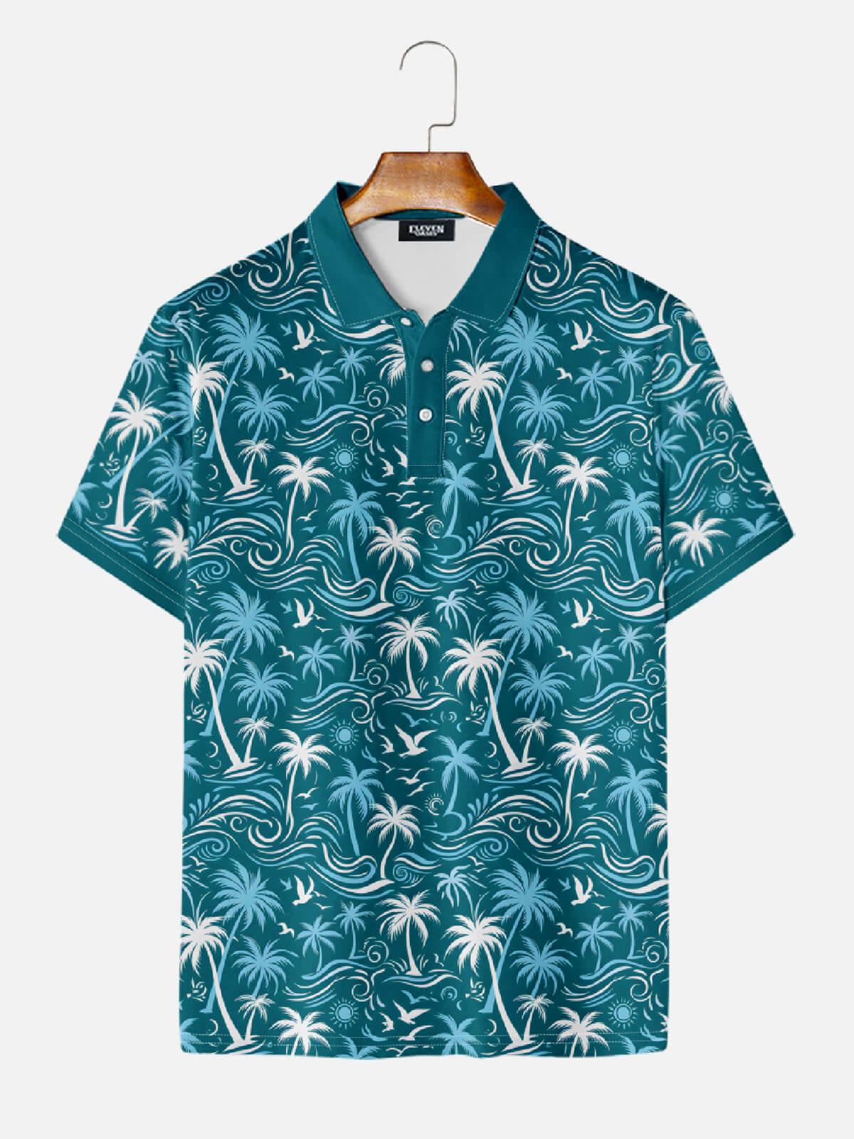 Men's Tropical Island Scene Short Sleeve Polo Shirt Eleven Oasis