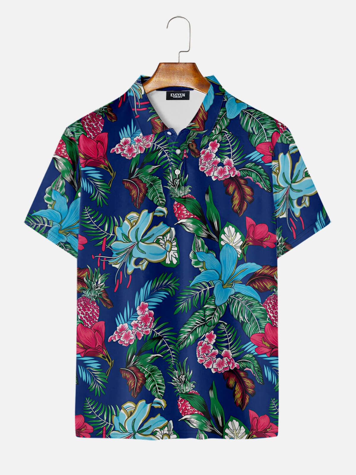 Men's Tropical Floral Pattern Short Sleeve Polo Shirt Eleven Oasis