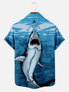 Hawaiian Great White Shark Pattern Men's Short Sleeve Top ElevenOasis