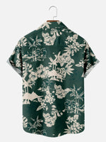 Men's Hawaiian Palm Landscape Floral Print Short Sleeve Shirt ElevenOasis