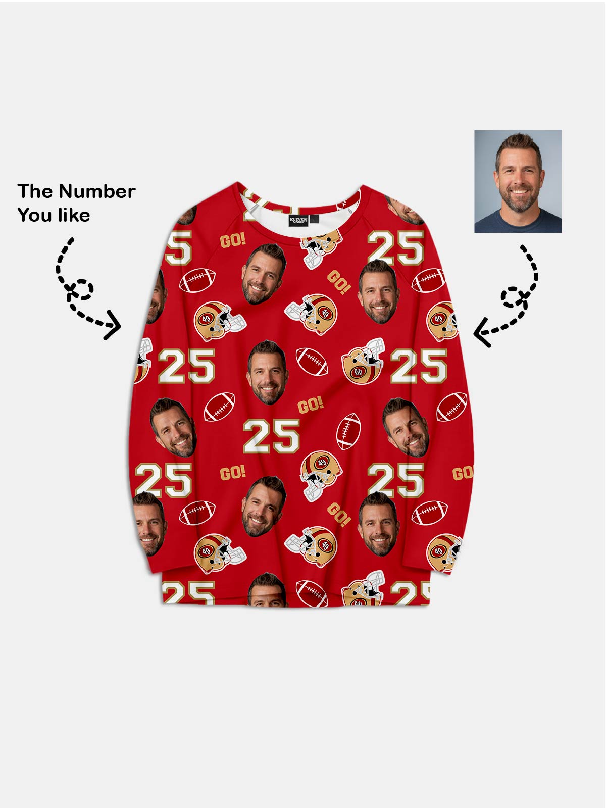 Custom Football Team & Face Pajama Set - Bay Area Red & Gold Eleven Oasis
