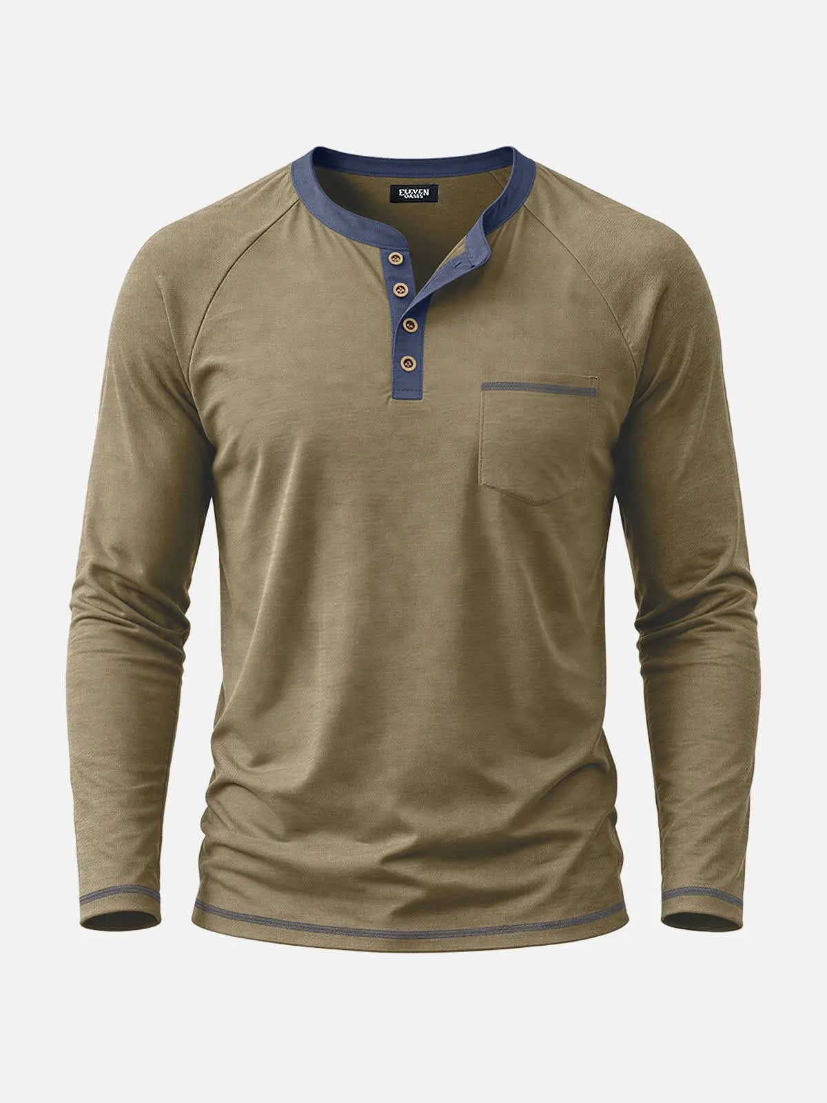 Men's Contrast Trim Henley Slim Fit Long Sleeve Shirt Eleven Oasis