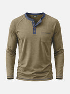 Men's Contrast Trim Henley Slim Fit Long Sleeve Shirt Eleven Oasis