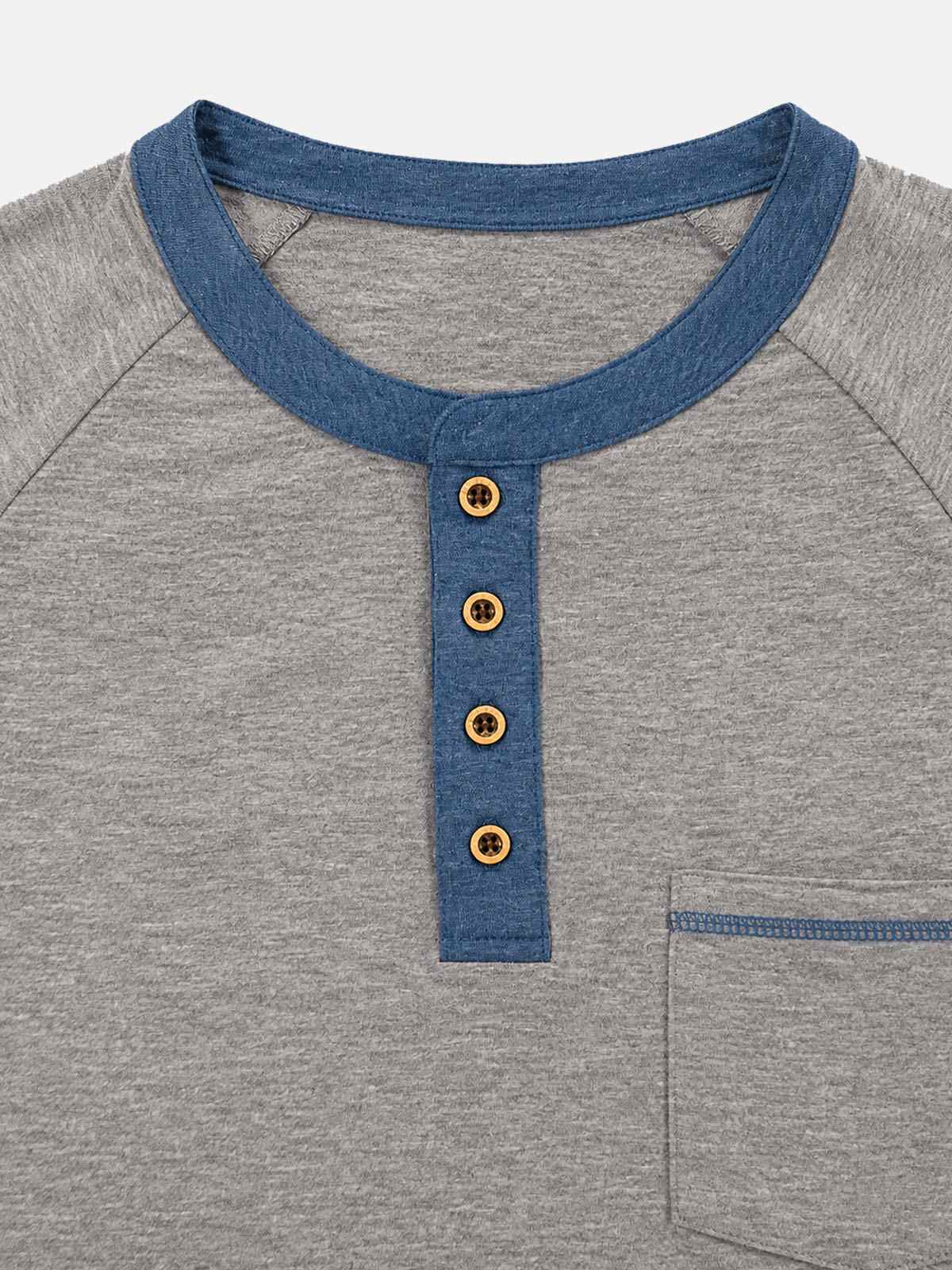 Men's Contrast Trim Henley Slim Fit Long Sleeve Shirt Eleven Oasis