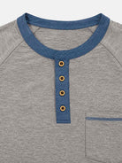 Men's Contrast Trim Henley Slim Fit Long Sleeve Shirt Eleven Oasis