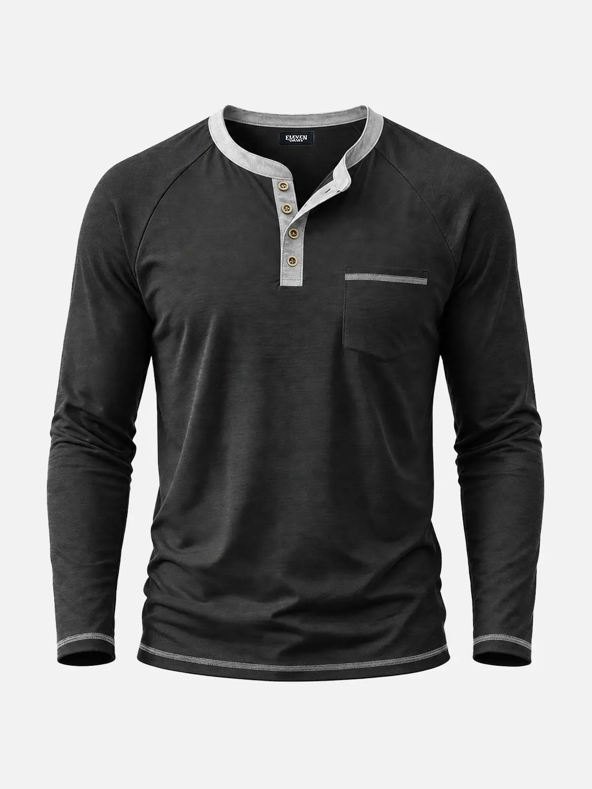 Men's Contrast Trim Henley Slim Fit Long Sleeve Shirt Eleven Oasis