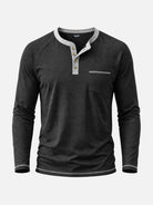 Men's Contrast Trim Henley Slim Fit Long Sleeve Shirt Eleven Oasis