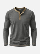 Men's Contrast Trim Henley Slim Fit Long Sleeve Shirt Eleven Oasis