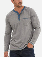 Men's Contrast Trim Henley Slim Fit Long Sleeve Shirt Eleven Oasis
