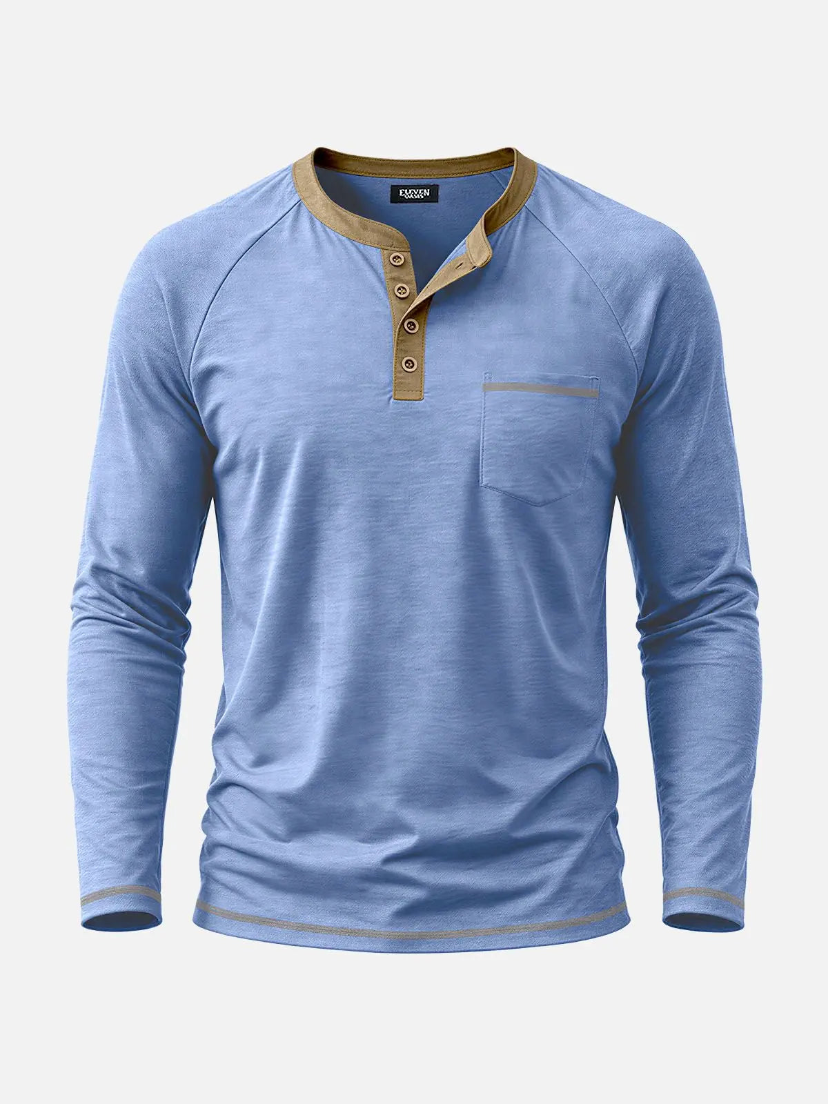 Men's Contrast Trim Henley Slim Fit Long Sleeve Shirt Eleven Oasis