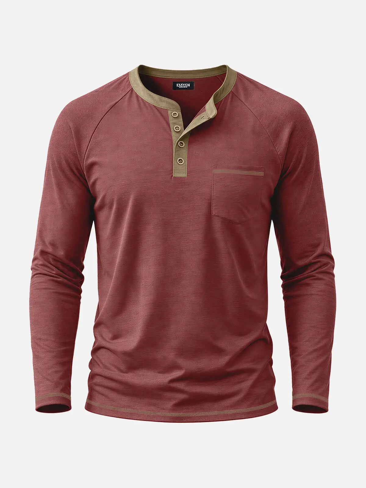 Men's Contrast Trim Henley Slim Fit Long Sleeve Shirt Eleven Oasis