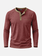 Men's Contrast Trim Henley Slim Fit Long Sleeve Shirt Eleven Oasis
