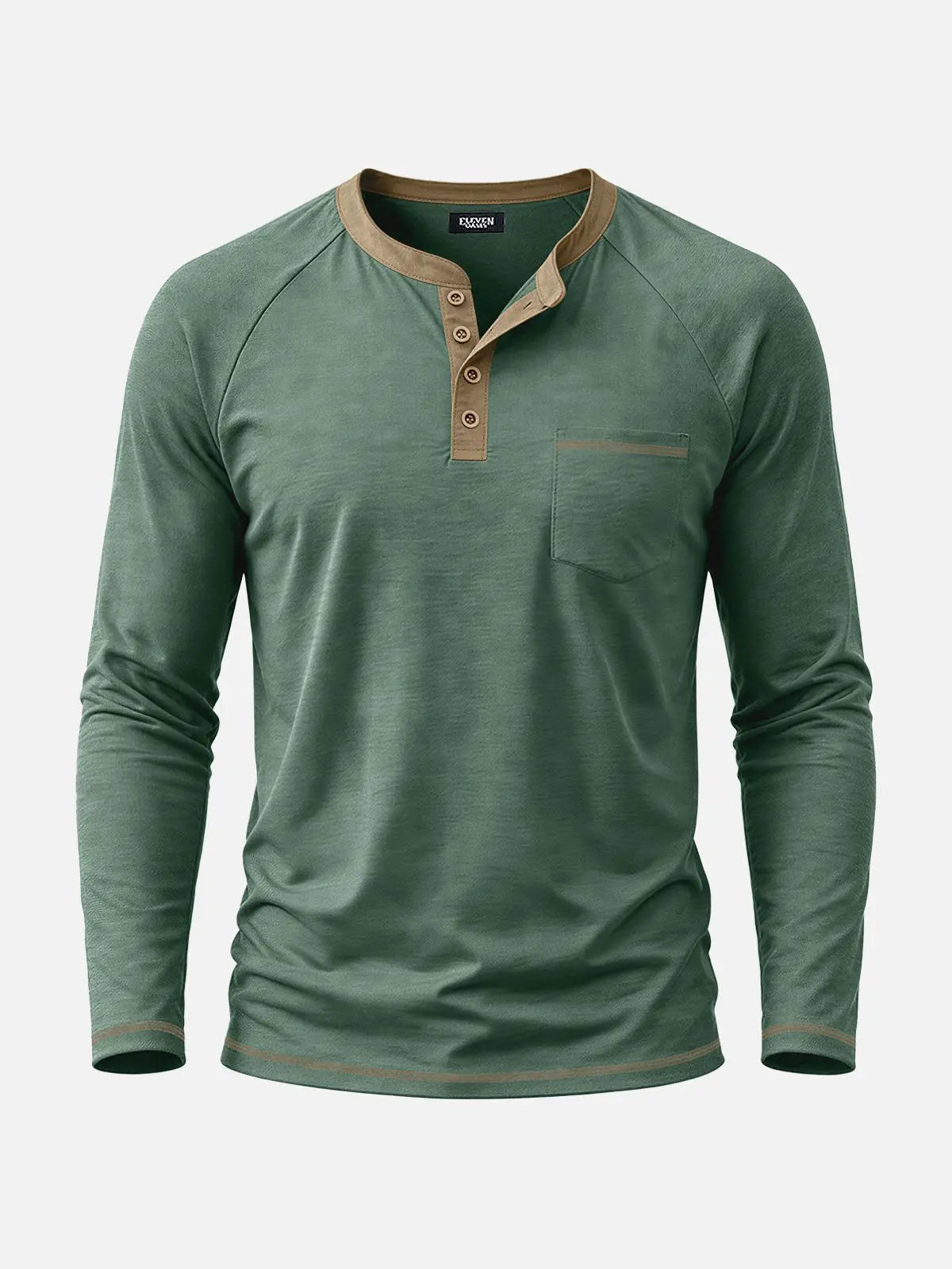 Men's Contrast Trim Henley Slim Fit Long Sleeve Shirt Eleven Oasis