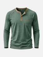 Men's Contrast Trim Henley Slim Fit Long Sleeve Shirt Eleven Oasis