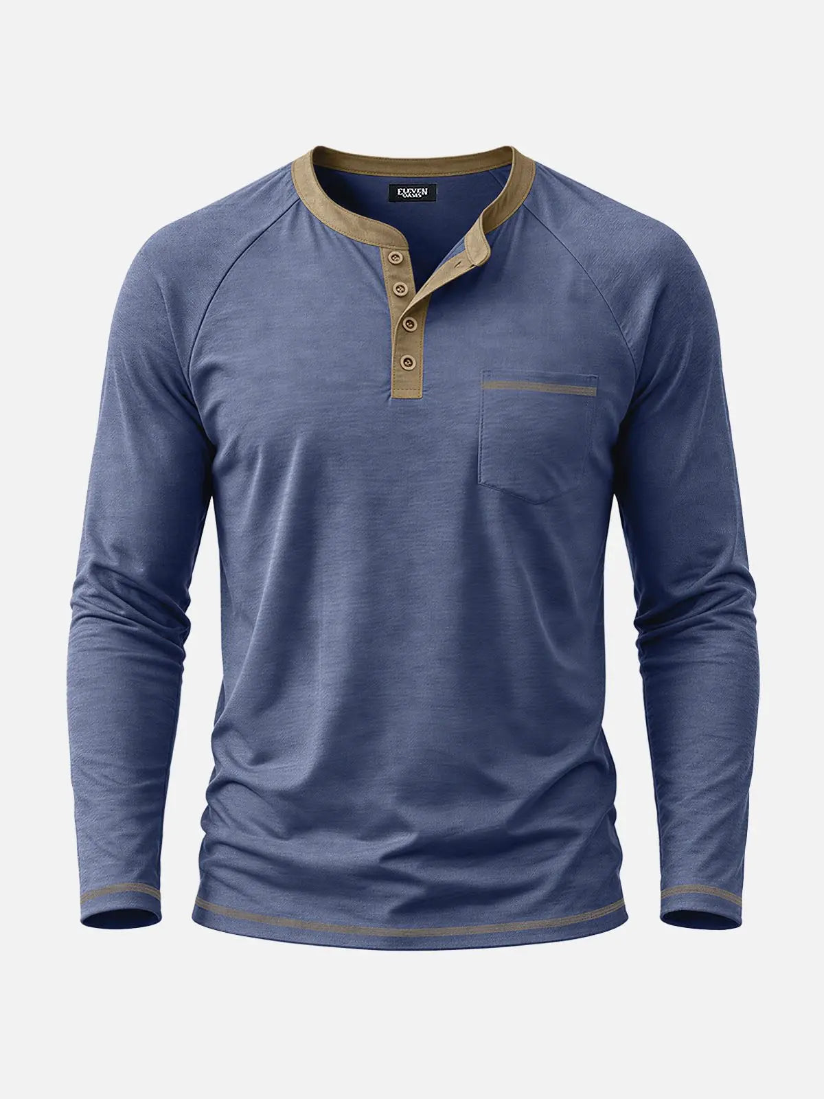 Men's Contrast Trim Henley Slim Fit Long Sleeve Shirt Eleven Oasis