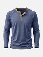 Men's Contrast Trim Henley Slim Fit Long Sleeve Shirt Eleven Oasis