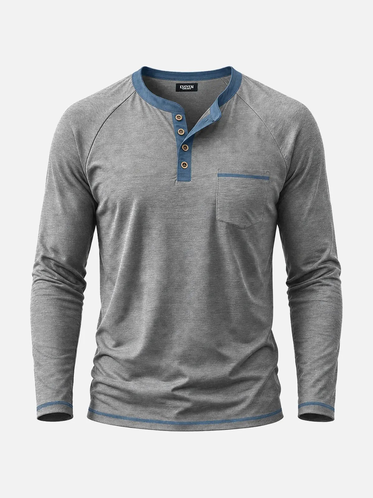 Men's Contrast Trim Henley Slim Fit Long Sleeve Shirt