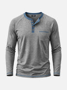 Men's Contrast Trim Henley Slim Fit Long Sleeve Shirt Eleven Oasis