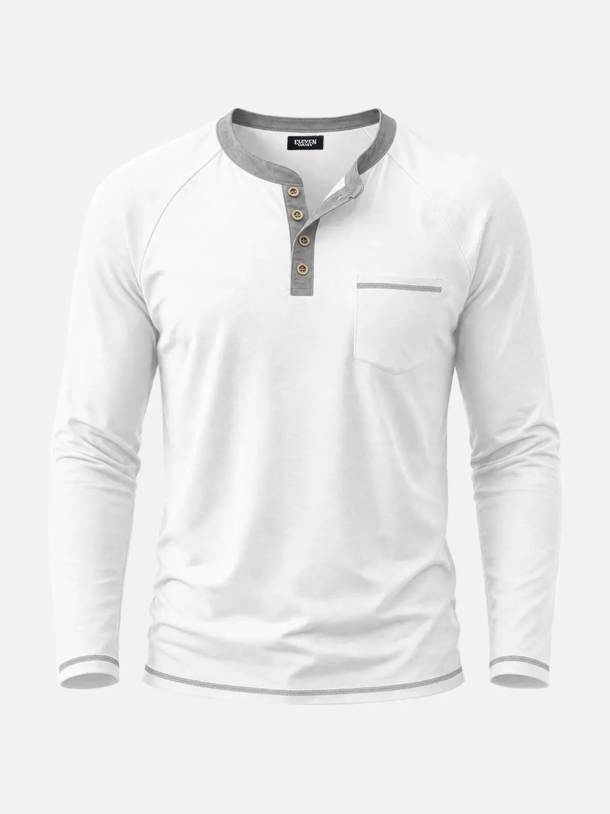 Men's Contrast Trim Henley Slim Fit Long Sleeve Shirt Eleven Oasis