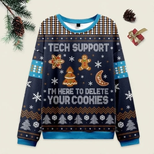 Ugly Christmas Sweater Tech Support Cookie Sweatshirt Eleven Oasis