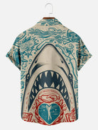Hawaiian Great White Shark Pattern Men's Short Sleeve Top ElevenOasis
