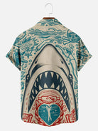 Hawaiian Great White Shark Pattern Men's Short Sleeve Top ElevenOasis