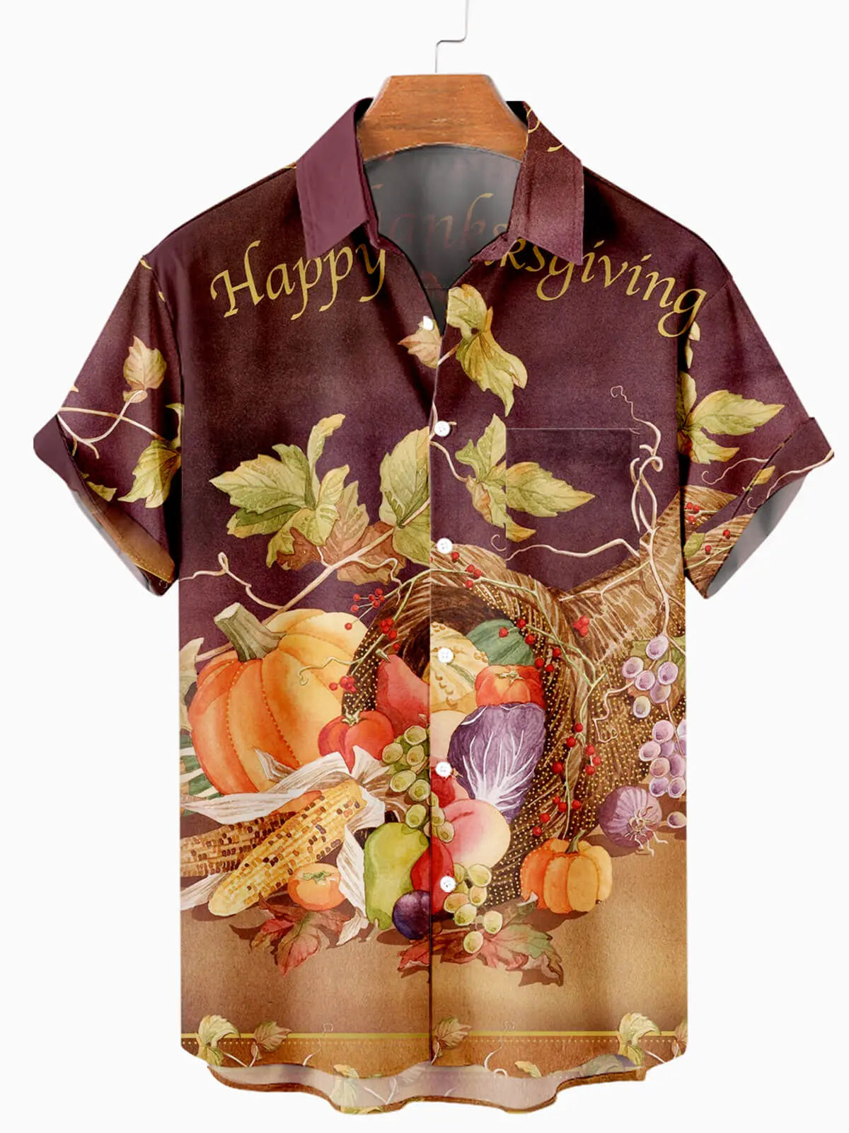Happy Thanksgiving Men's Short Sleeve Shirt Purple Red / MMens short sleeve shirts Big and tall Mens shirts Short sleeve shirts for men Mens 4xl shirts Casual short sleeve shirts