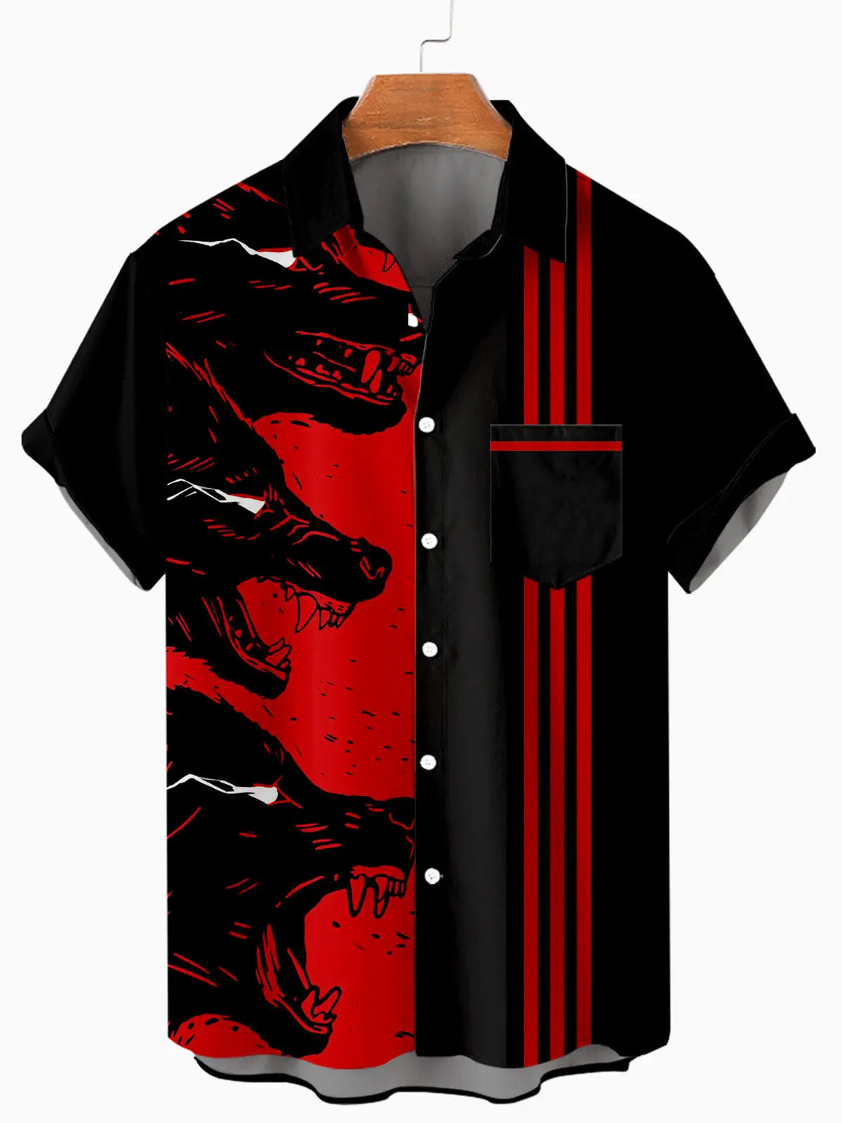 Wolves Striped Men's Casual Short-Sleeve Shirt Black / M