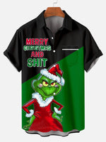 Merry Christmas And Shit Men's Short Sleeve Casual Shirt Green / MMens short sleeve shirts Big and tall Mens shirts Short sleeve shirts for men Mens 4xl shirts Casual short sleeve shirts