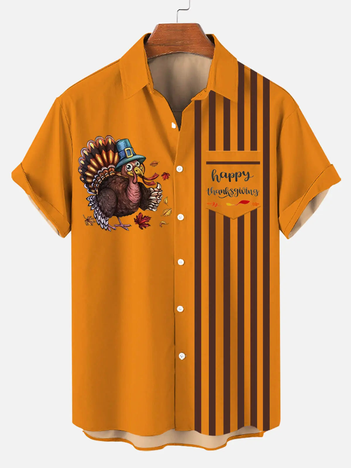 Thanksgiving Turkey Striped Short Sleeve Shirt