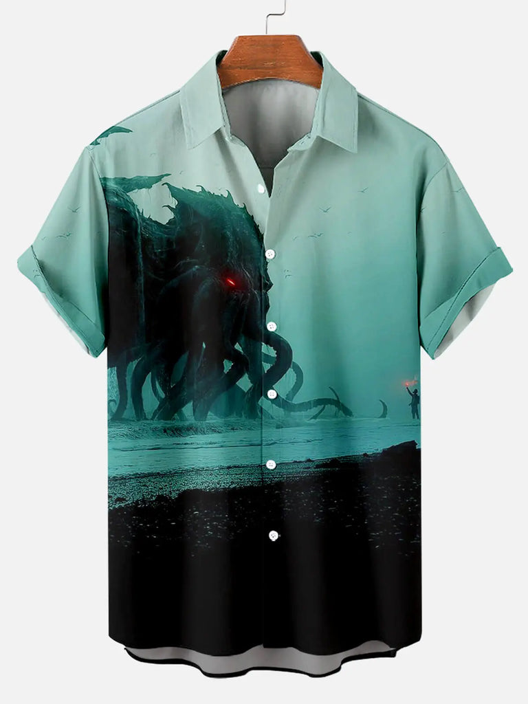 Cthulhu Octopus Pattern Men's Short Sleeve TopsMens short sleeve shirts Big and tall Mens shirts Short sleeve shirts for men Mens 4xl shirts Casual short sleeve shirts