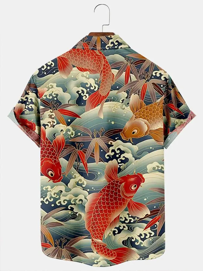 Men's Vintage Koi Ocean Creatures Print Short Sleeve ShirtMens short sleeve shirts Big and tall Mens shirts Short sleeve shirts for men Mens 4xl shirts Casual short sleeve shirts