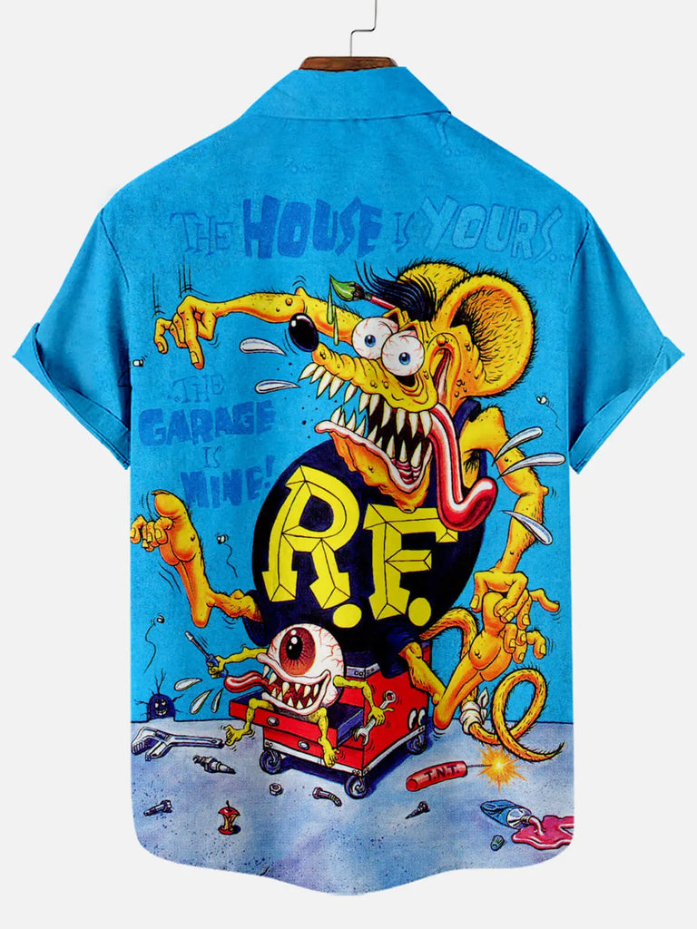 Rat Fink Car Anime Series Short Sleeve Cartoon TeeMens short sleeve shirts Big and tall Mens shirts Short sleeve shirts for men Mens 4xl shirts Casual short sleeve shirts