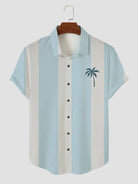 Men's Palm Tree Blue and White Stripe Button Casual Shirt Light Blue / M