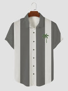 Men's Palm Tree Blue and White Stripe Button Casual Shirt Gray / M