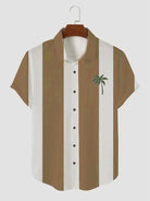 Men's Palm Tree Blue and White Stripe Button Casual Shirt Yellow / M