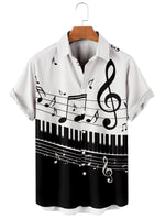 Men's Music Collection B&W Piano Breathable Soft Front Button Shirt White / MMens short sleeve shirts Big and tall Mens shirts Short sleeve shirts for men Mens 4xl shirts Casual short sleeve shirts