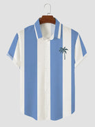 Men's Palm Tree Blue and White Stripe Button Casual Shirt Blue / M