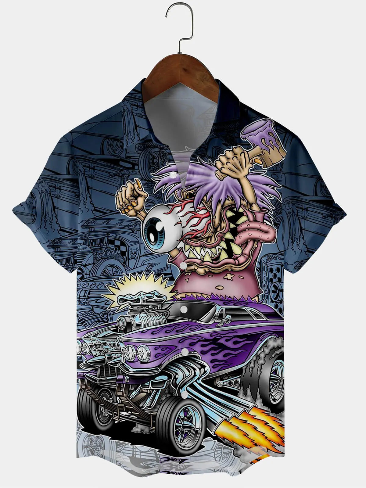 Crazy Classic Car Pattern Men's Short Sleeve TopsMens short sleeve shirts Big and tall Mens shirts Short sleeve shirts for men Mens 4xl shirts Casual short sleeve shirts