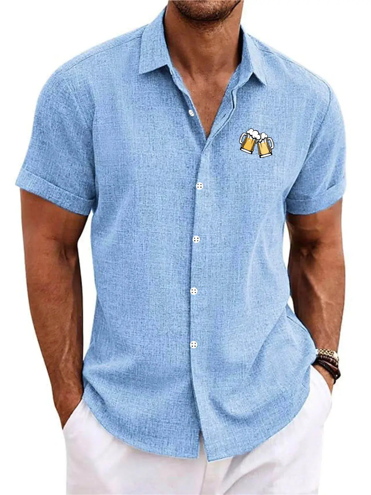Beer Pattern Men's Casual Comfort ShirtMens short sleeve shirts Big and tall Mens shirts Short sleeve shirts for men Mens 4xl shirts Casual short sleeve shirts