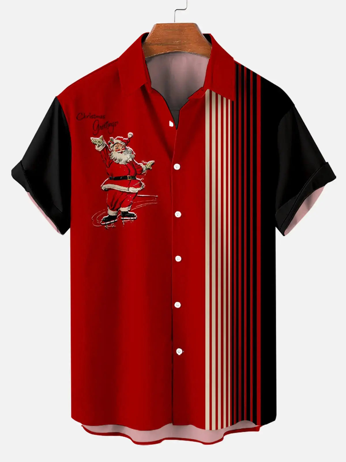 Men's Skating Santa Christmas Greetings Short Sleeve Shirt