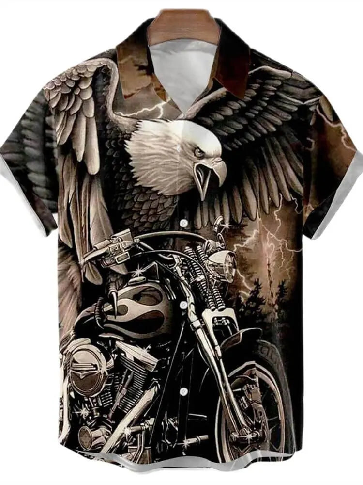 Retro Eagle Harley Motorcycle Print Men's Short-sleeved ShirtMens short sleeve shirts Big and tall Mens shirts Short sleeve shirts for men Mens 4xl shirts Casual short sleeve shirts