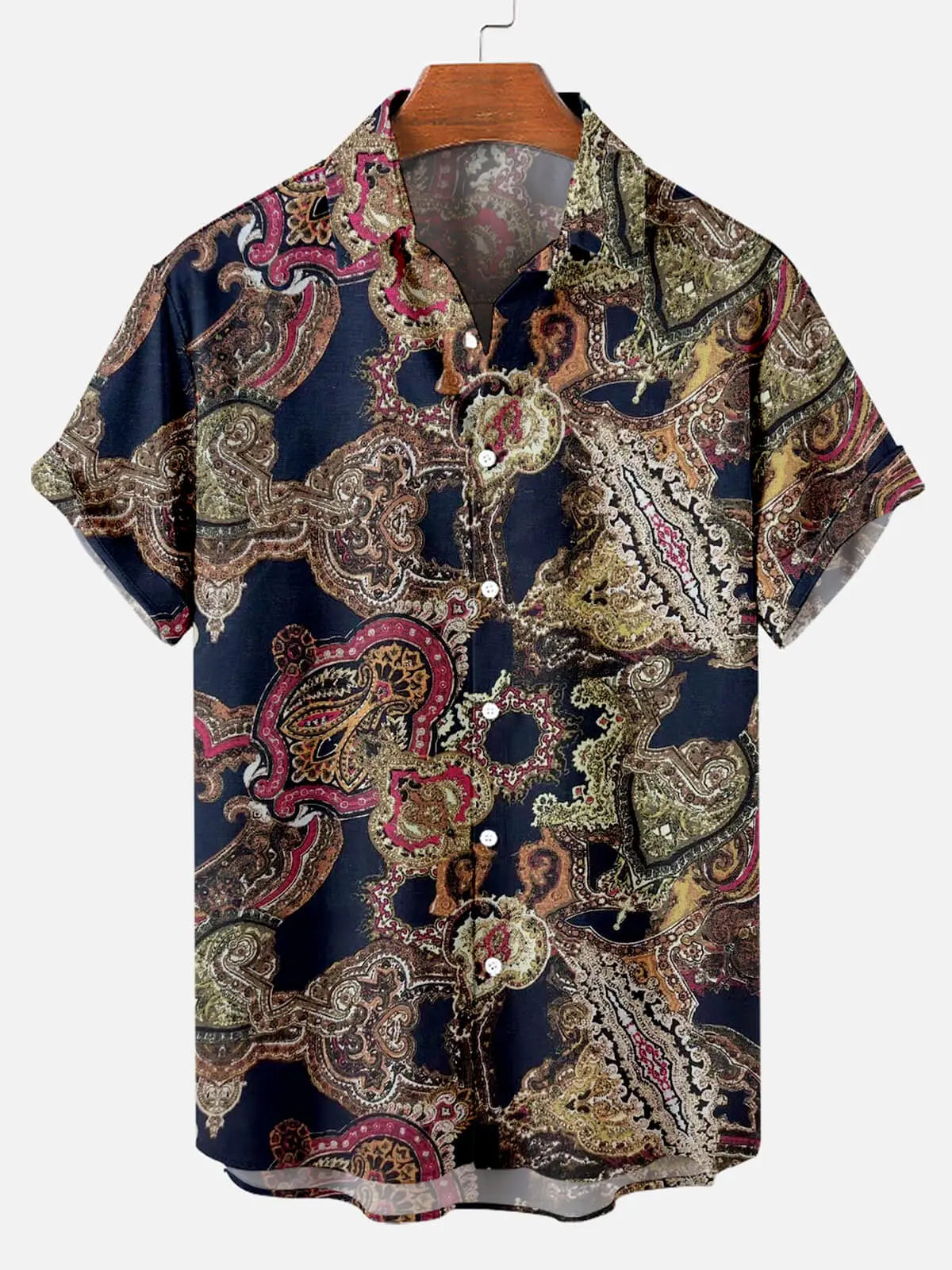 Retro Ethnic Pattern Men's Short Sleeve Tops Tan / MMens short sleeve shirts Big and tall Mens shirts Short sleeve shirts for men Mens 4xl shirts Casual short sleeve shirts